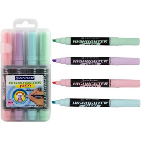 Zakreślacze Centropen Flexi Pastel giętka końcówka, 4 kolory - 2